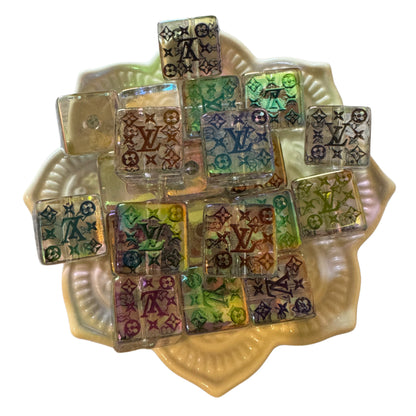 LV Clear AB Cubes with Colored Letters Designer Inspired Acrylic Beads for Beadable Pens, Stylus, Pencils, Keychains and More!