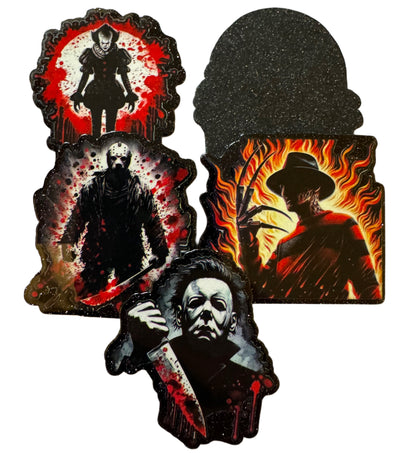 CUSTOMIZED! 5 Pieces Halloween Horror Characters Flatback One Sided Planar Acrylic with Glitter Back for Keychains, Badge Reels, Earrings & More! Jason, Freddy, Michael, Pennywise +