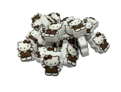 Hello Kitty in a Fashionable Brown LV Outfit Designer Inspired Silicone Focal Bead for Beadable Pens, Stylus, Pencils, Keychains and More.