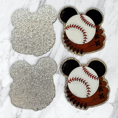 5 Pieces Mickey Mouse Head with Baseball and Glove Planar Acrylic for Keychains, Badge Reels, Earrings and More!