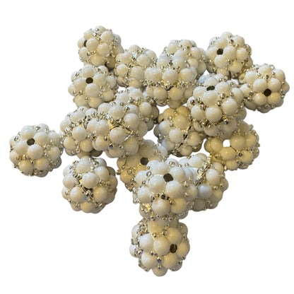 5 Pieces of 18mm Metal and Acrylic White Bubble Beads for Beadable Pen Stylus Keychain Bracelet Earrings and More!