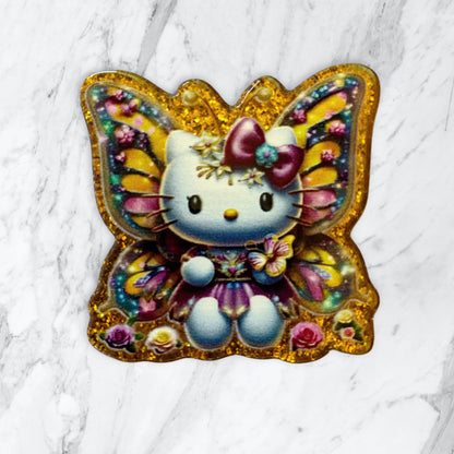 5 Pieces Hello Kitty Butterfly Flatback One Sided Planar Acrylic with Glitter Back for Keychains, Badge Reels, Earrings & More!