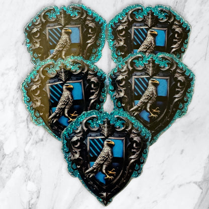 5 Pieces Hogwarts Wizarding School Houses Mix Flatback One Sided Glitter Back Planar Acrylic for Keychains, Badge Reels, Earrings and More!