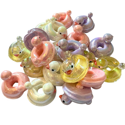 3D Cute Innertube Duck Bead with AB Coating for Beadable Pen Stylus Keychain Bracelet and More! Rubber Duckie Style Cruising Ducks