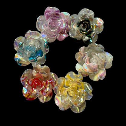 22mm Transparent Resin Rose Flower Flatback Cabochon with AB Highlights. Perfect for Your DIY Projects for Water Bottles, Phone Case & More!