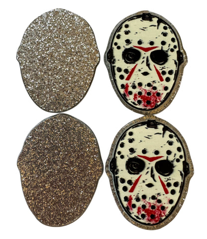 5 Pieces Jason Mask Halloween Horror Characters Flatback One Sided Planar Acrylic with Glitter Back for Keychains, Badge Reels, Earrings & More!