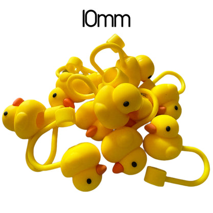 2 Pieces 8mm or 10mm 3D Yellow Duck Silicone Straw Topper.  Will Fit Stanley Straws and More! Great for Cruising Ducks or Duck, Duck Jeep!