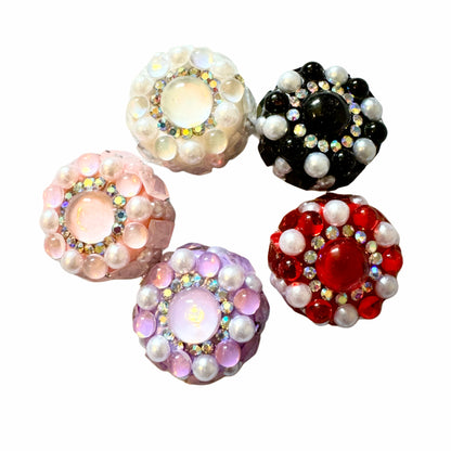5 Pieces Unusual 21mm Round Flower Like Beads with Large Center Rhinestone and Pearls for Beadable Pen Keychain Bracelet Earrings and More!