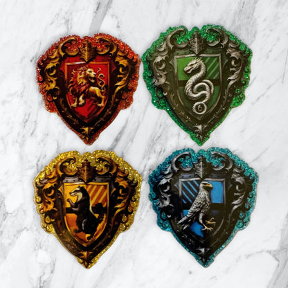 5 Pieces Hogwarts Wizarding School Houses Mix Flatback One Sided Glitter Back Planar Acrylic for Keychains, Badge Reels, Earrings and More!