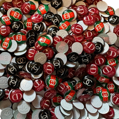 CC, GG or DD Resin Designer Inspired Round Nail Charms or Cabochons for DYI Phone Cases, Scrapbook, Hair Accessories, or Make Your Own Beads!