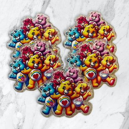 5 Pieces Five Happy Care Bear Friends Planar Acrylic with Glitter Back for Keychains, Badge Reels, Earrings and More!