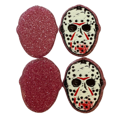 5 Pieces Jason Mask Halloween Horror Characters Flatback One Sided Planar Acrylic with Glitter Back for Keychains, Badge Reels, Earrings & More!