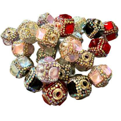 Unusual 17mm Large Center Stone Rhinestone Cube Square Beads Mix for Beadable Pens, Keychains, Bracelets, Earrings and More!