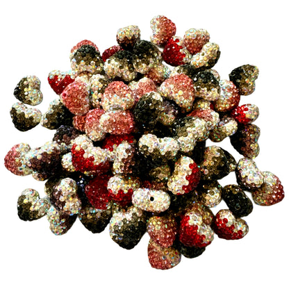 High Quality 14mm Ombre Color Heart Shaped Pave Rhinestone and Clay Beads Mix for Beadable Pen Stylus Keychain Bracelet Earrings and More.