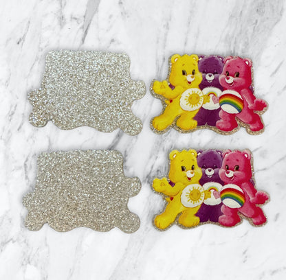5 Pieces Three Care Bear Friends with Rainbows and Sunshine Planar Acrylic with Glitter Back for Keychains, Badge Reels, Earrings and More!