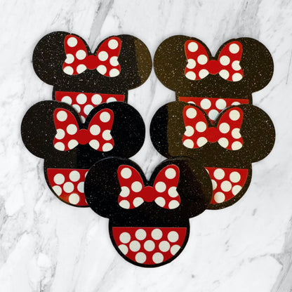 5 Pieces Mickey and Minnie Mouse Head Mix or One Design Planar Acrylic with Glitter Back for Keychains, Badge Reels, Earrings and More!