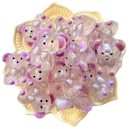 5 Pieces Luminous Acrylic Bear with Colored Accents for Beadable Pen, Keychain and more!  Perfect Your DYI Baby Shower Creations!