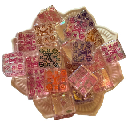 LV Clear AB Cubes with Colored Letters Designer Inspired Acrylic Beads for Beadable Pens, Stylus, Pencils, Keychains and More!