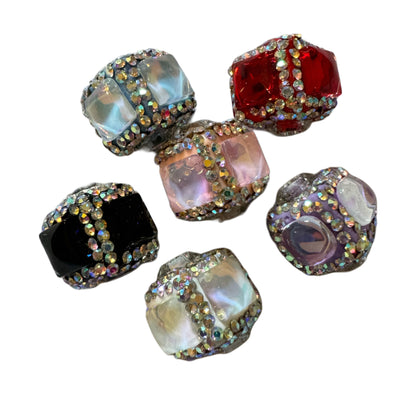 Unusual 17mm Large Center Stone Rhinestone Cube Square Beads Mix for Beadable Pens, Keychains, Bracelets, Earrings and More!