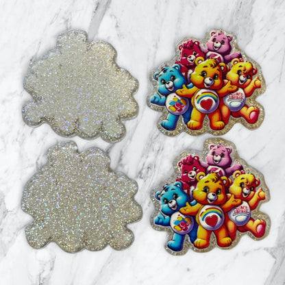 5 Pieces Five Happy Care Bear Friends Planar Acrylic with Glitter Back for Keychains, Badge Reels, Earrings and More!