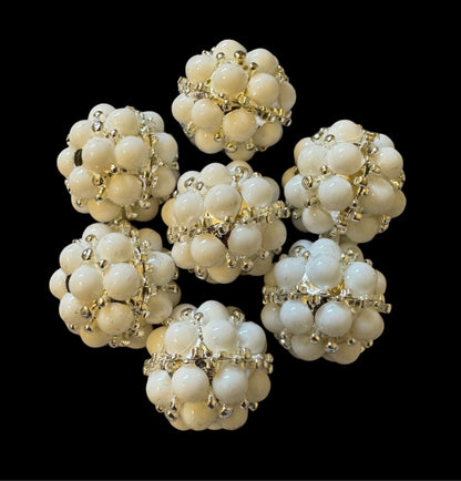 5 Pieces of 18mm Metal and Acrylic White Bubble Beads for Beadable Pen Stylus Keychain Bracelet Earrings and More!