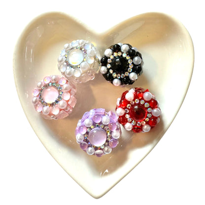 5 Pieces Unusual 21mm Round Flower Like Beads with Large Center Rhinestone and Pearls for Beadable Pen Keychain Bracelet Earrings and More!