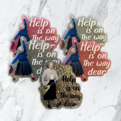 5 Pieces Mrs. Doubtfire Help is on the Way Flatback One Sided Planar Acrylic with Glitter Back for Keychains, Badge Reels, Earrings and More!