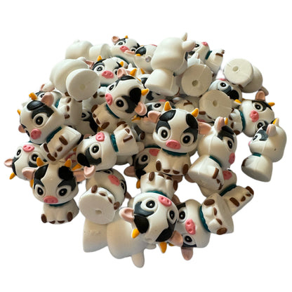 Cute 3D Cow or Bull with Horns Silicone Focal Bead for Beadable Pens, Stylus, Pencils, Keychains and More.