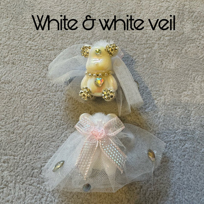 Ultra Premium Wedding Bride Bear with Veil and Rhinestones for Beadable Pen, Keychain and more!  Also Perfect for Quinceanera or Prom!