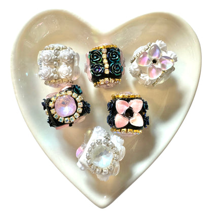 Black and White 16.5mm Acrylic Flower Cube Square Beads with Rhinestones and Pearls for Beadable Pens, Keychains, Bracelets, Earrings & More!