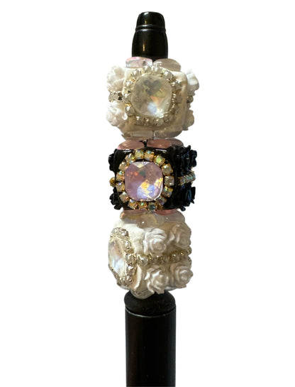 Black and White 16.5mm Acrylic Flower Cube Square Beads with Rhinestones and Pearls for Beadable Pens, Keychains, Bracelets, Earrings & More!