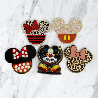 5 Pieces Mickey and Minnie Mouse Head Mix or One Design Planar Acrylic with Glitter Back for Keychains, Badge Reels, Earrings and More!