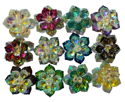 Stunning Handmade Double Layer with Individual Petals 45mm Large Flat Back Glass Flower Cabochon for Your DIY Creations. Sold Individually