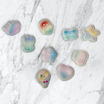 50 Pieces 1cm Kawaii Mix with Bows, Hearts, Cherries, Ice Cream and Stars Flatback One Sided Acrylic for Phone Cases, Earrings and More!