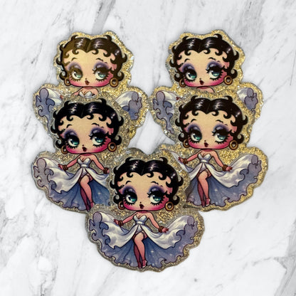 5 Pieces Betty Boop as Marilyn Flatback One Sided Planar Acrylic with Glitter Back for Keychains, Badge Reels, Earrings and More!
