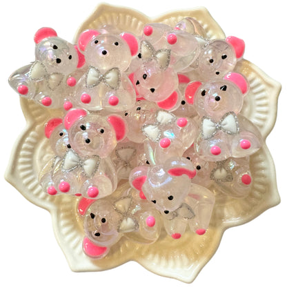 5 Pieces Luminous Acrylic Bear with Colored Accents for Beadable Pen, Keychain and more!  Perfect Your DYI Baby Shower Creations!