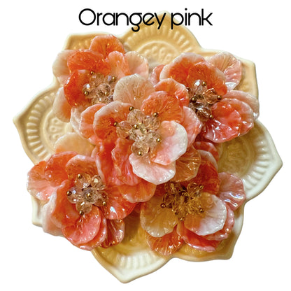 5 Pieces Lovely Handmade Double Layer Large Flat Back Acrylic Flower with Individual Petals and Beaded Center Cabochon for Your DIY Creation