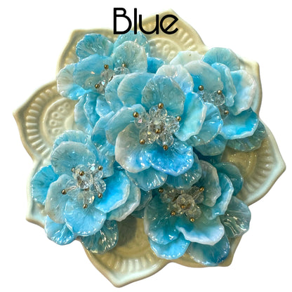 5 Pieces Lovely Handmade Double Layer Large Flat Back Acrylic Flower with Individual Petals and Beaded Center Cabochon for Your DIY Creation