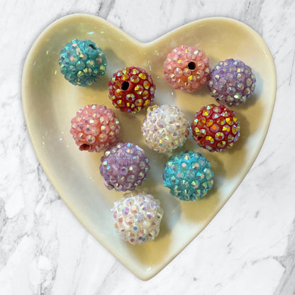 10 Pieces 16mm Acrylic Rhinestone and Clay Beads Mix for Beadable Pens, Keychains, Bracelets, Earrings and More. Perfect for Your DIY Projects!