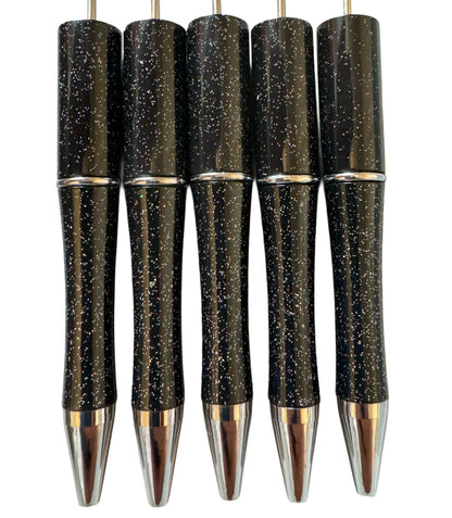 Pack of 10 Black Glitter Beadable Plastic Pen Blank for Your DIY Creations with Beads Focals Rhinestones Spacers Refills Sold Separately
