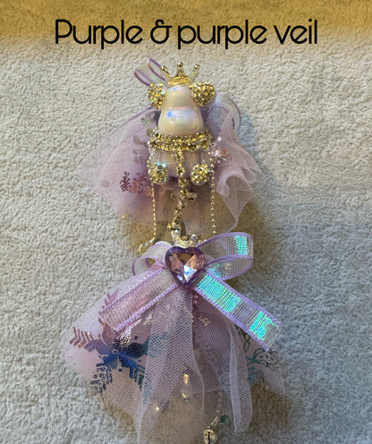 Ultra Premium Wedding Bride Bear with Veil and Rhinestones for Beadable Pen, Keychain and more!  Also Perfect for Quinceanera or Prom!