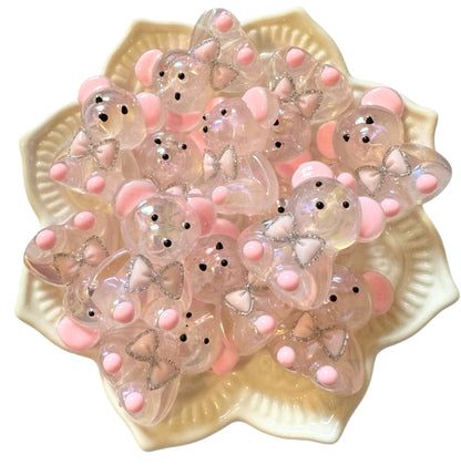 5 Pieces Luminous Acrylic Bear with Colored Accents for Beadable Pen, Keychain and more!  Perfect Your DYI Baby Shower Creations!