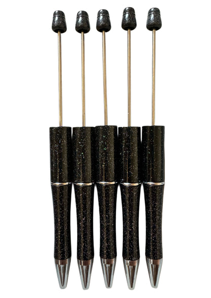 Pack of 10 Black Glitter Beadable Plastic Pen Blank for Your DIY Creations with Beads Focals Rhinestones Spacers Refills Sold Separately