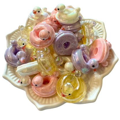 3D Cute Innertube Duck Bead with AB Coating for Beadable Pen Stylus Keychain Bracelet and More! Rubber Duckie Style Cruising Ducks