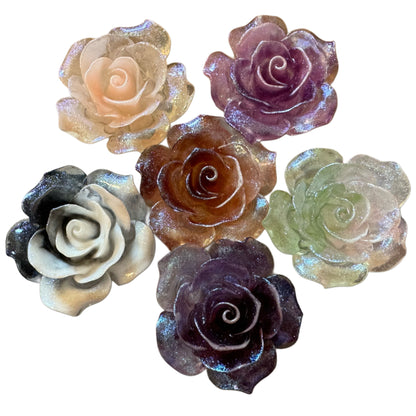 36mm Glitter Resin Rose Flower Flatback Cabochon with AB Coating Perfect for Your DYI Projects with Phone Cases Water Bottles and More!