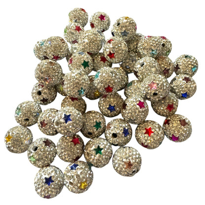 5 Pieces 16mm Pave Rhinestone & Clay Beads with Stars for Beadable Pens, Keychains, Bracelets, Earrings and More!  Perfect for All Your DIY!