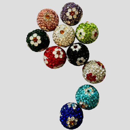 16mm Pave Rhinestone & Clay Beads with Flowers for Beadable Pens, Keychains, Bracelets, Earrings and More!  Perfect for All Your DIY!