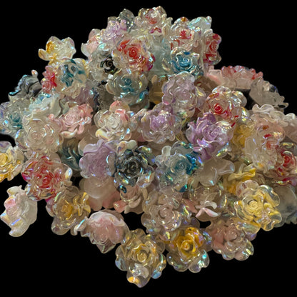 22mm Transparent Resin Rose Flower Flatback Cabochon with AB Highlights. Perfect for Your DIY Projects for Water Bottles, Phone Case & More!