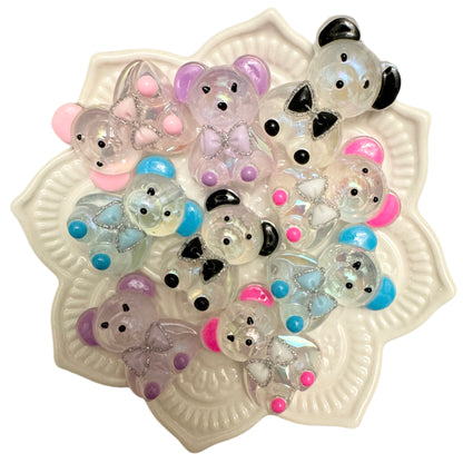 5 Pieces Luminous Acrylic Bear with Colored Accents for Beadable Pen, Keychain and more!  Perfect Your DYI Baby Shower Creations!