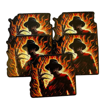 CUSTOMIZED! 5 Pieces Halloween Horror Characters Flatback One Sided Planar Acrylic with Glitter Back for Keychains, Badge Reels, Earrings & More! Jason, Freddy, Michael, Pennywise +
